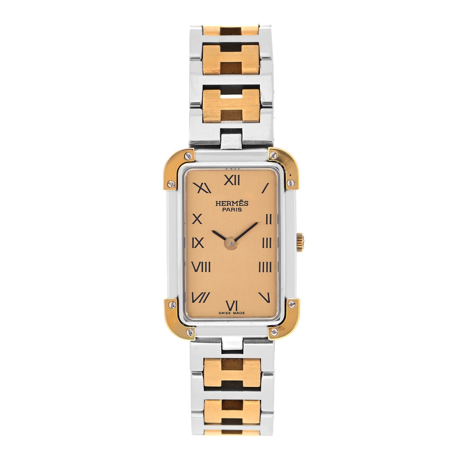 Hermes Stainless Steel 18mm Rectangle Croisiere Quartz Watch Gold 1 of 5
