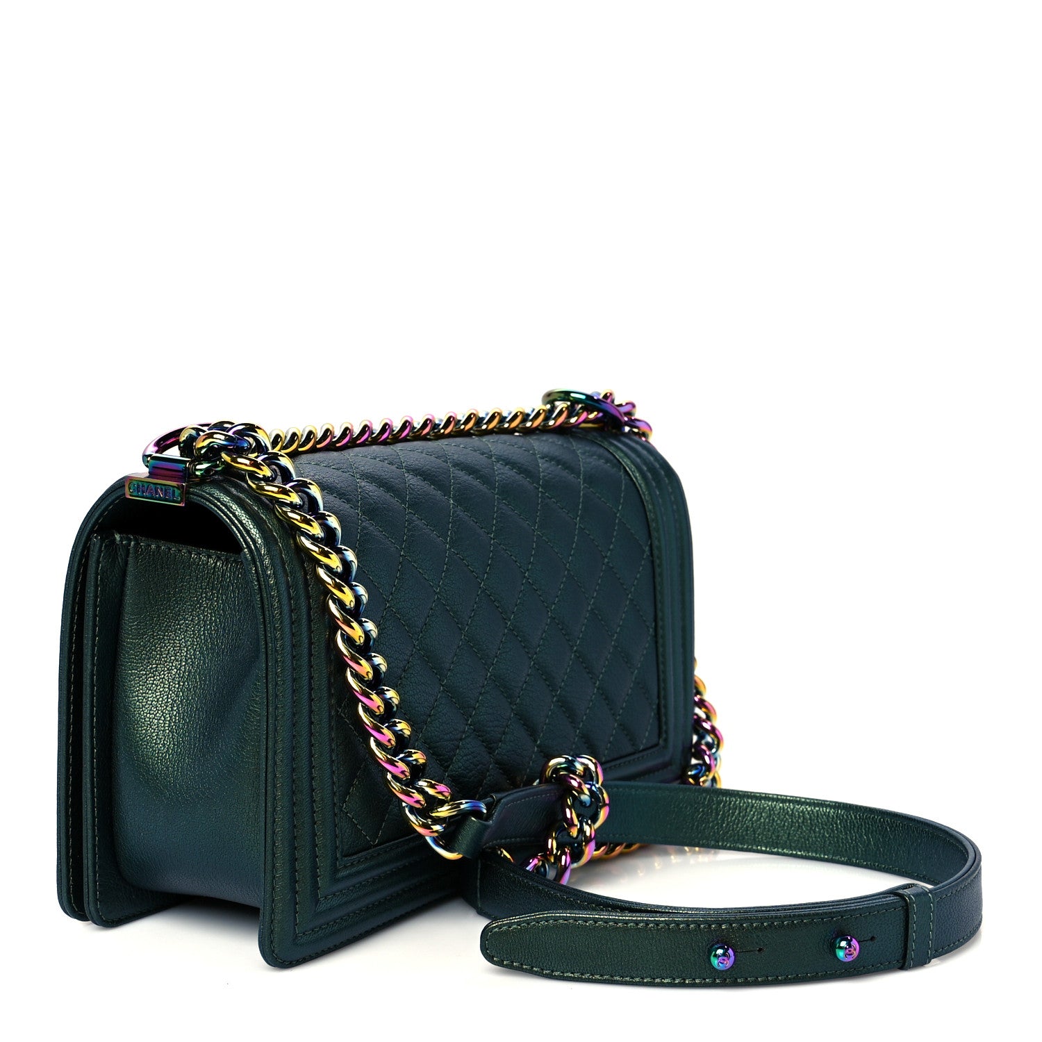 Chanel Iridescent Goatskin Quilted Medium Boy Flap Green 3 of 11