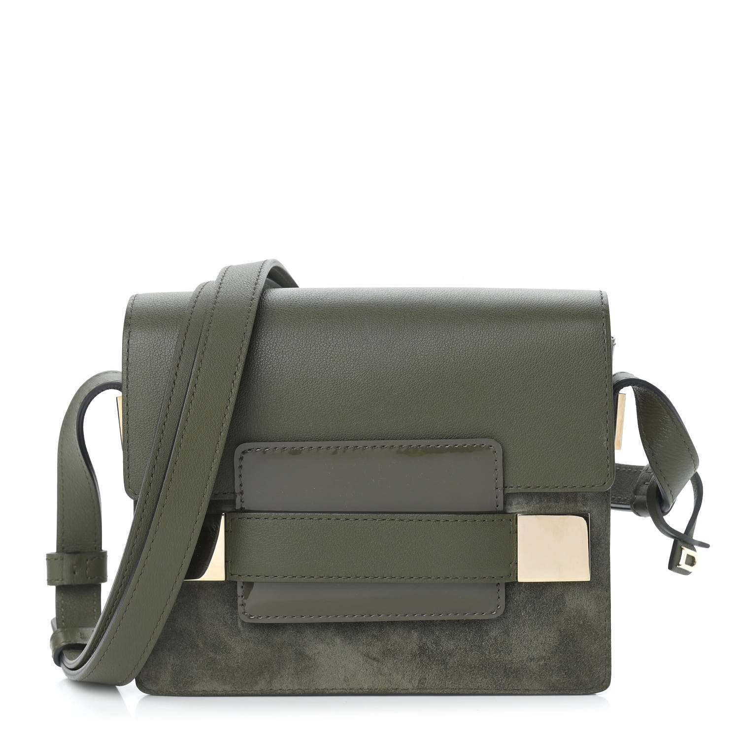 Delvaux Patent Calfskin Suede Mini Madame Crossbody Kaki 1 of 8