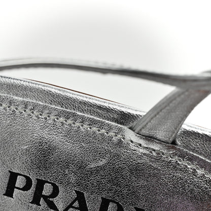 Prada Metallic Calfskin Metal Triangle Logo Slingback Flat Thong Sandals 38.5 Argento 12 of 12