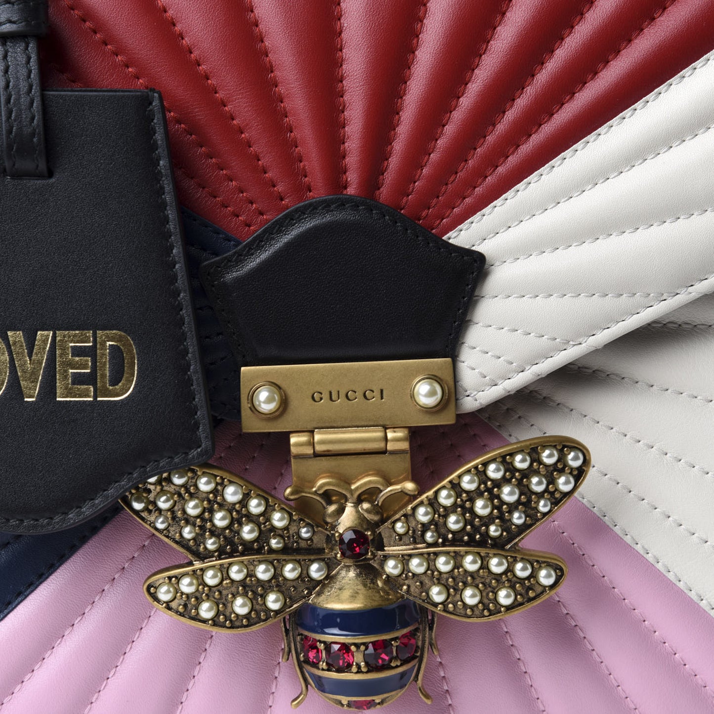 Calfskin Bamboo Trapuntata Queen Margaret Top Handle Bag Blue Agata Hibiscus Red Mystic White Sugar Pink