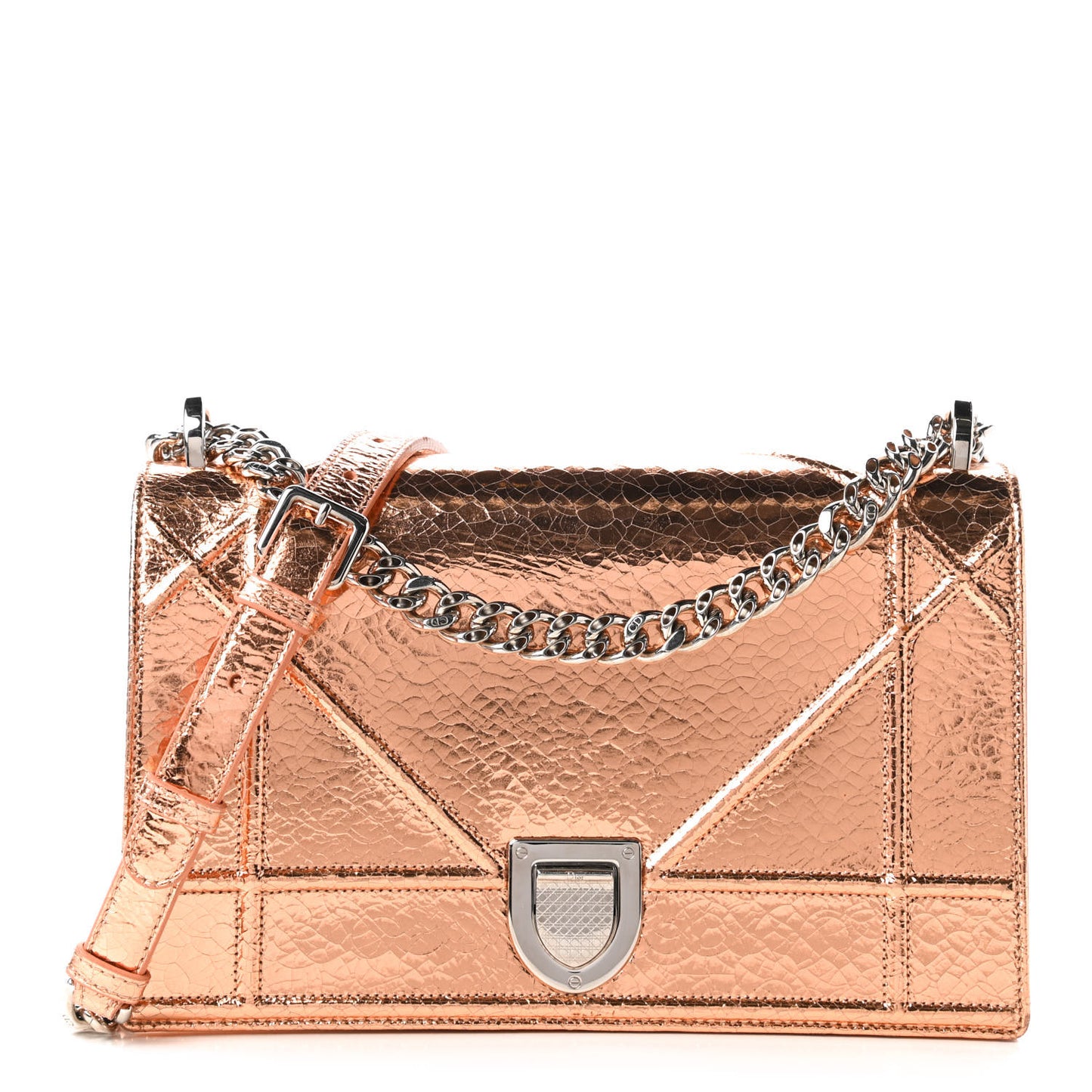 Metallic Ceramic Effect Deerskin Medium Diorama Flap Bag Gold