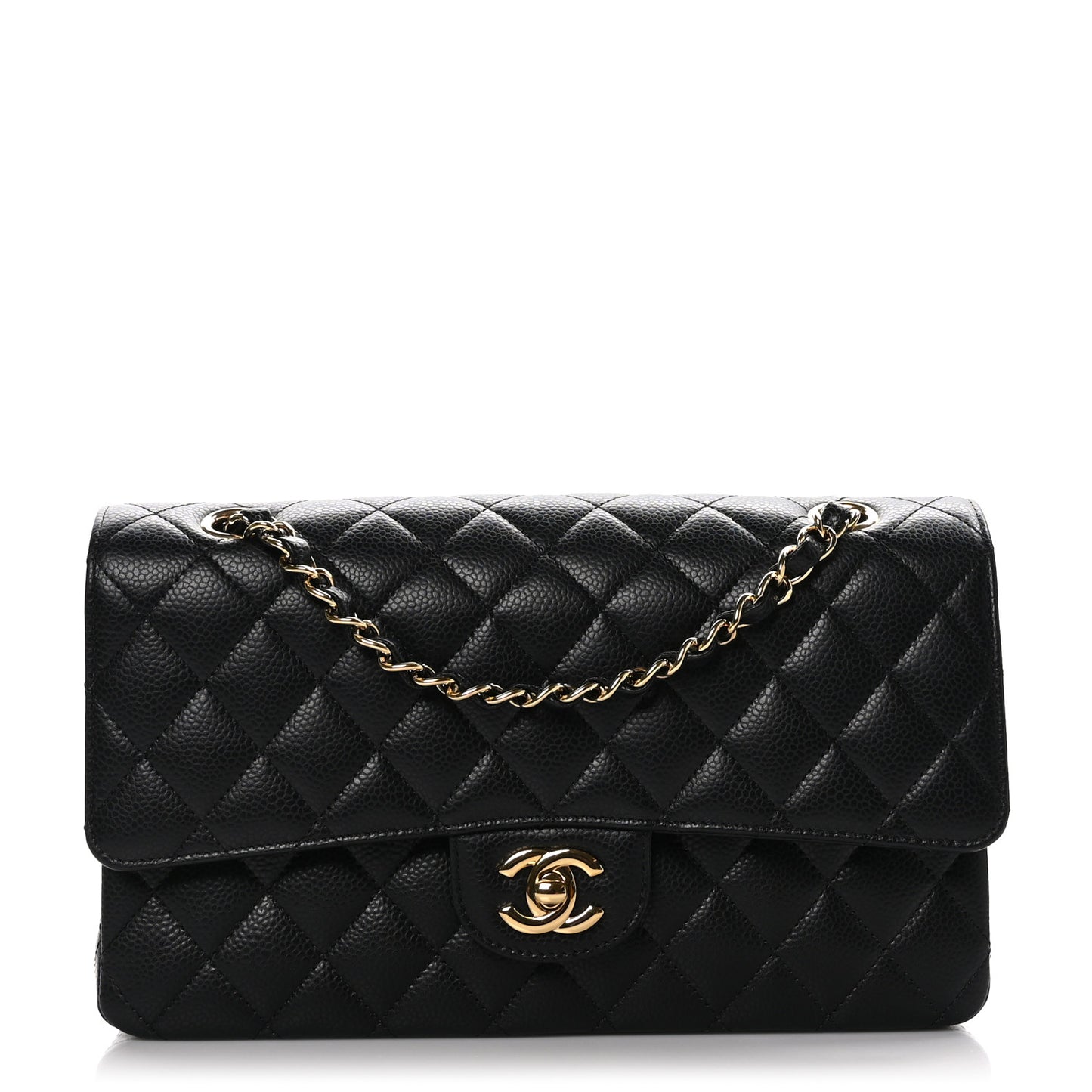 Caviar Quilted Medium Double Flap Black