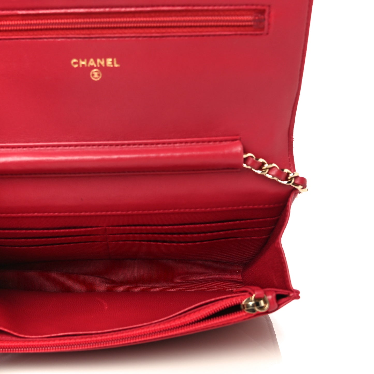 Lambskin Quilted Wallet on Chain WOC Red