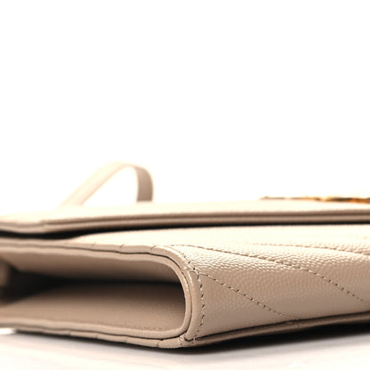 Saint Laurent Grain De Poudre Matelasse Chevron Monogram Envelope Clutch Dark Beige 9 of 10