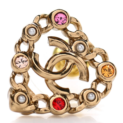 Chanel Pearl Crystal CC Heart Earrings Gold Multicolor 6 of 7