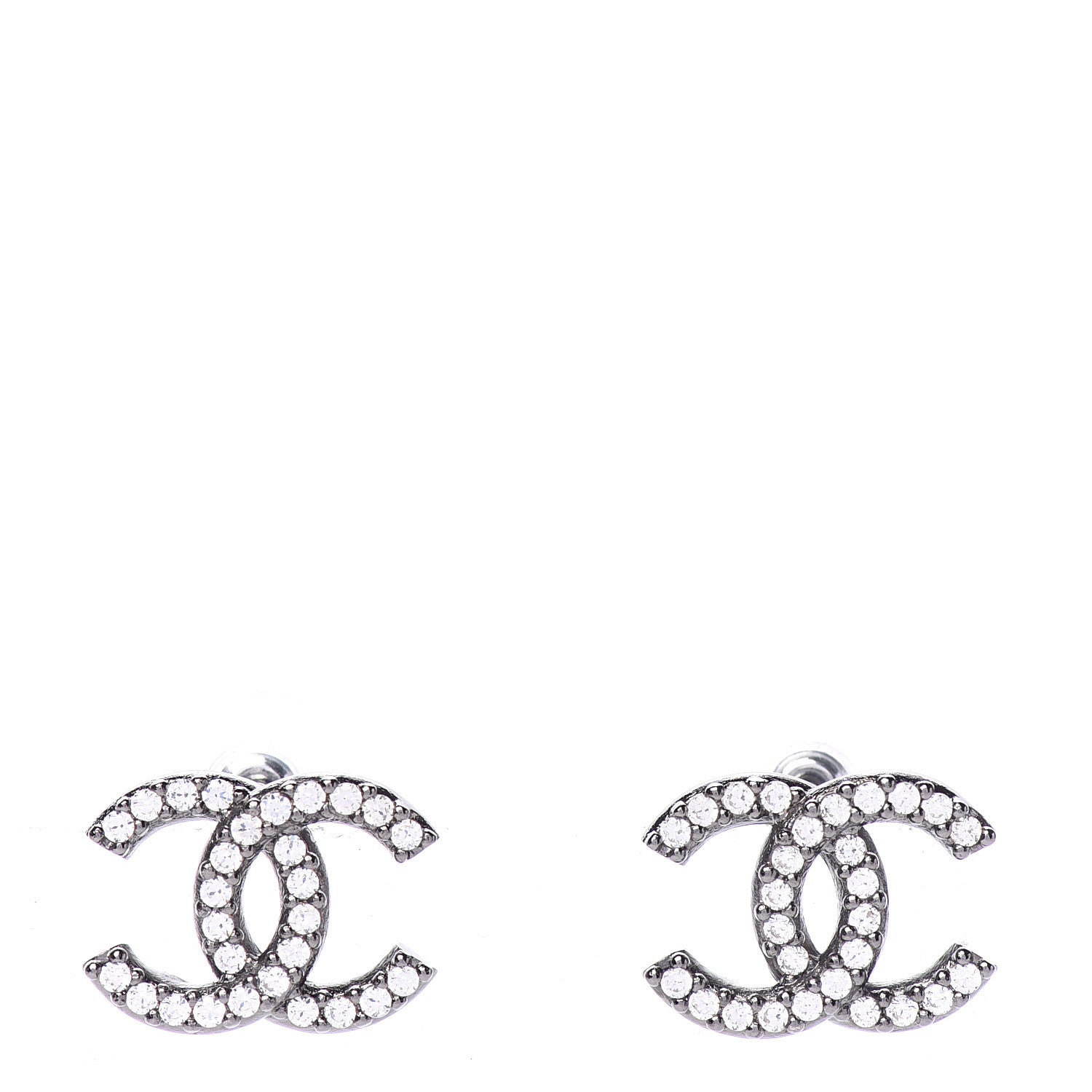Chanel Metal Crystal CC Lock Symbols Stud Earrings Ruthenium 1 of 6