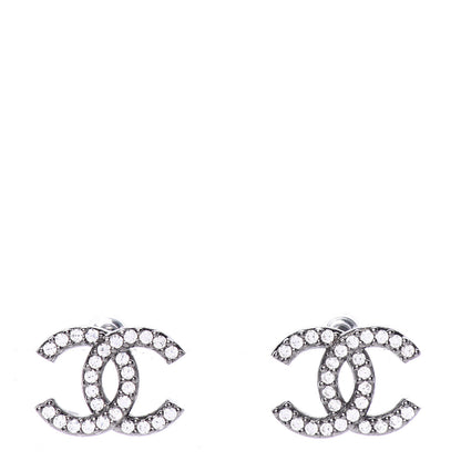 Chanel Metal Crystal CC Lock Symbols Stud Earrings Ruthenium 1 of 6
