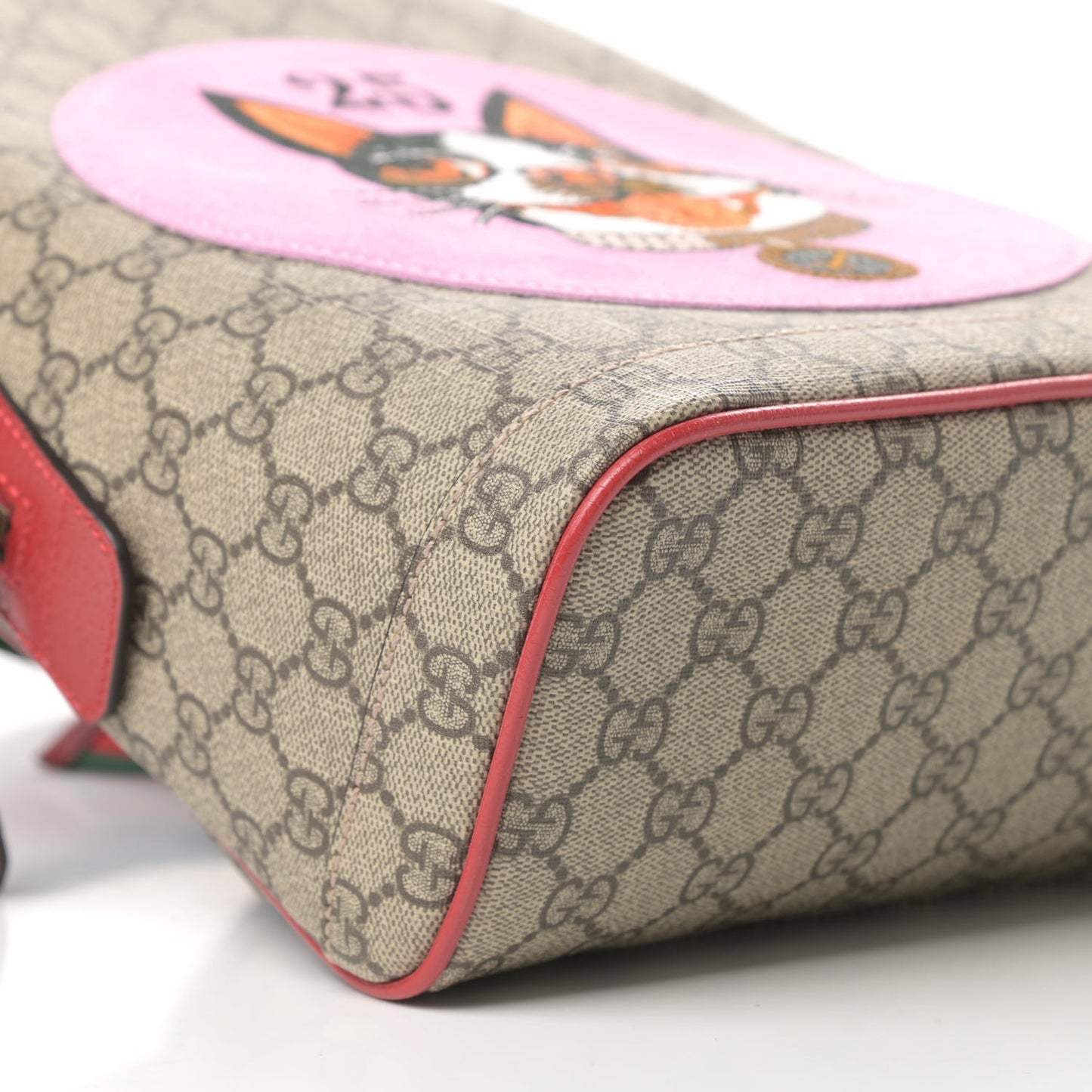 GG Supreme Monogram Web Bosco Patch Dome Backpack Beige Malva Hibiscus Red