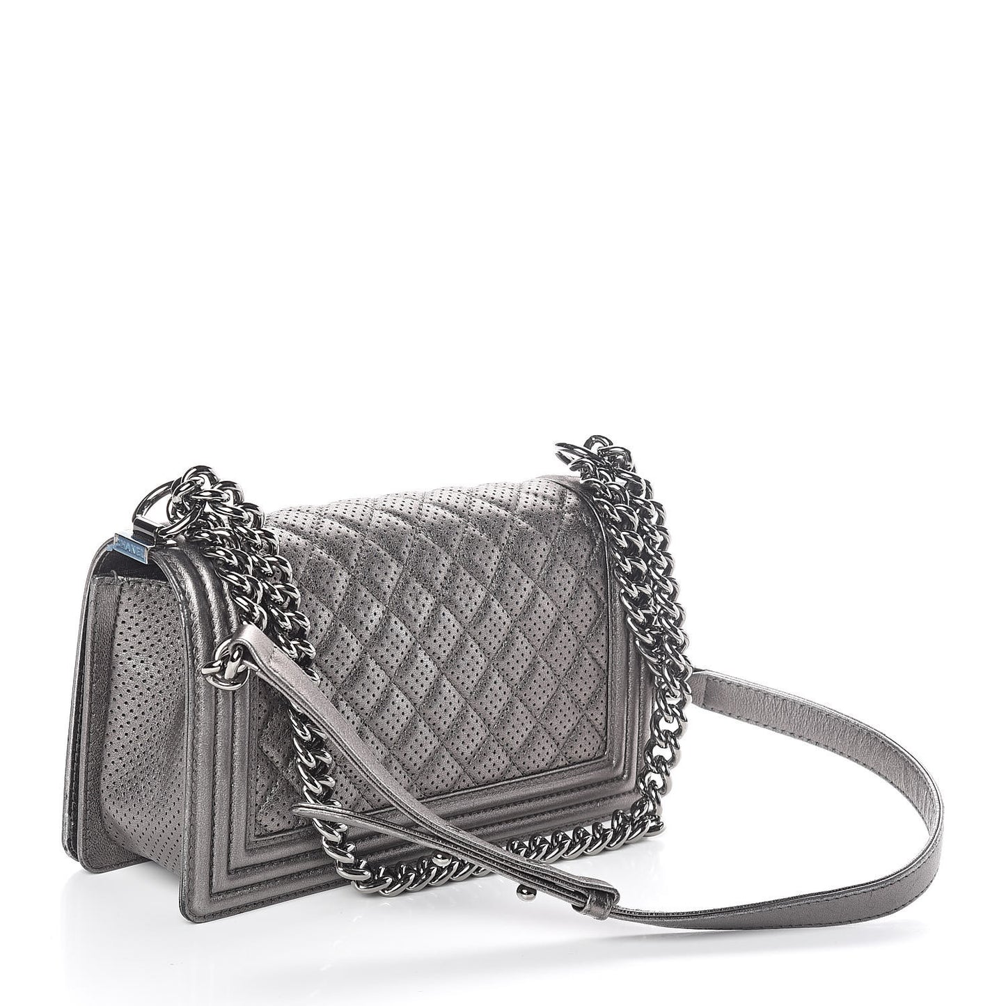 Metallic Lambskin Perforated Medium Boy Flap Dark Silver