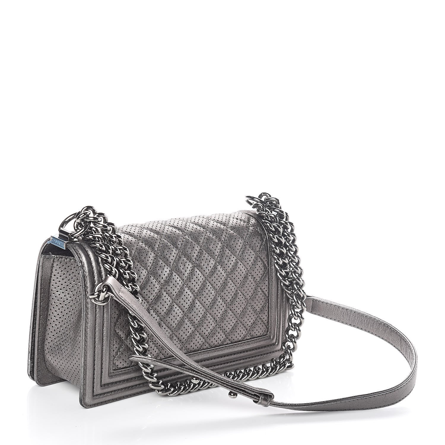 Chanel Metallic Lambskin Perforated Medium Boy Flap Dark Silver 3 of 12