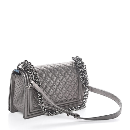 Chanel Metallic Lambskin Perforated Medium Boy Flap Dark Silver 3 of 12