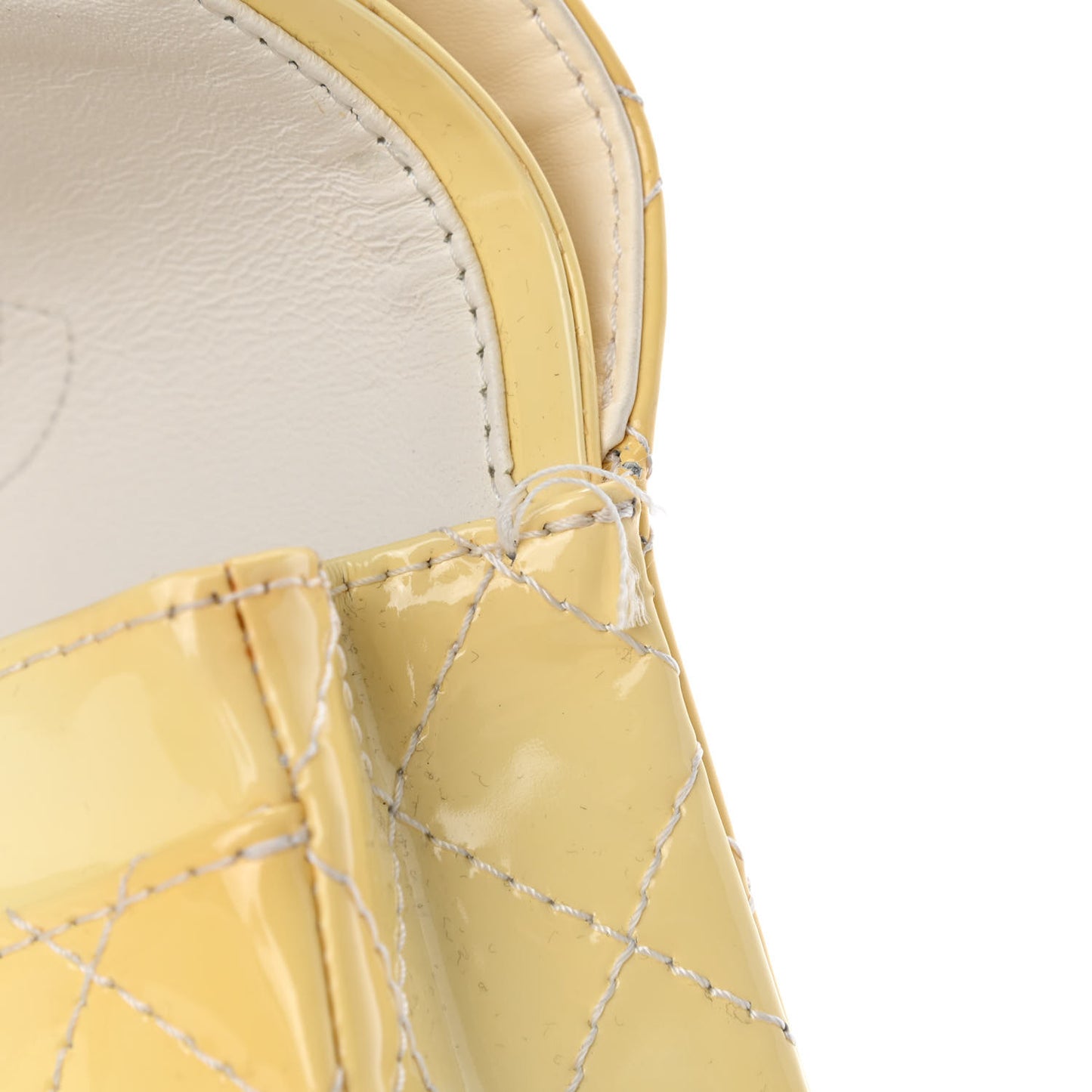Patent Quilted Medium Double Flap Ivory