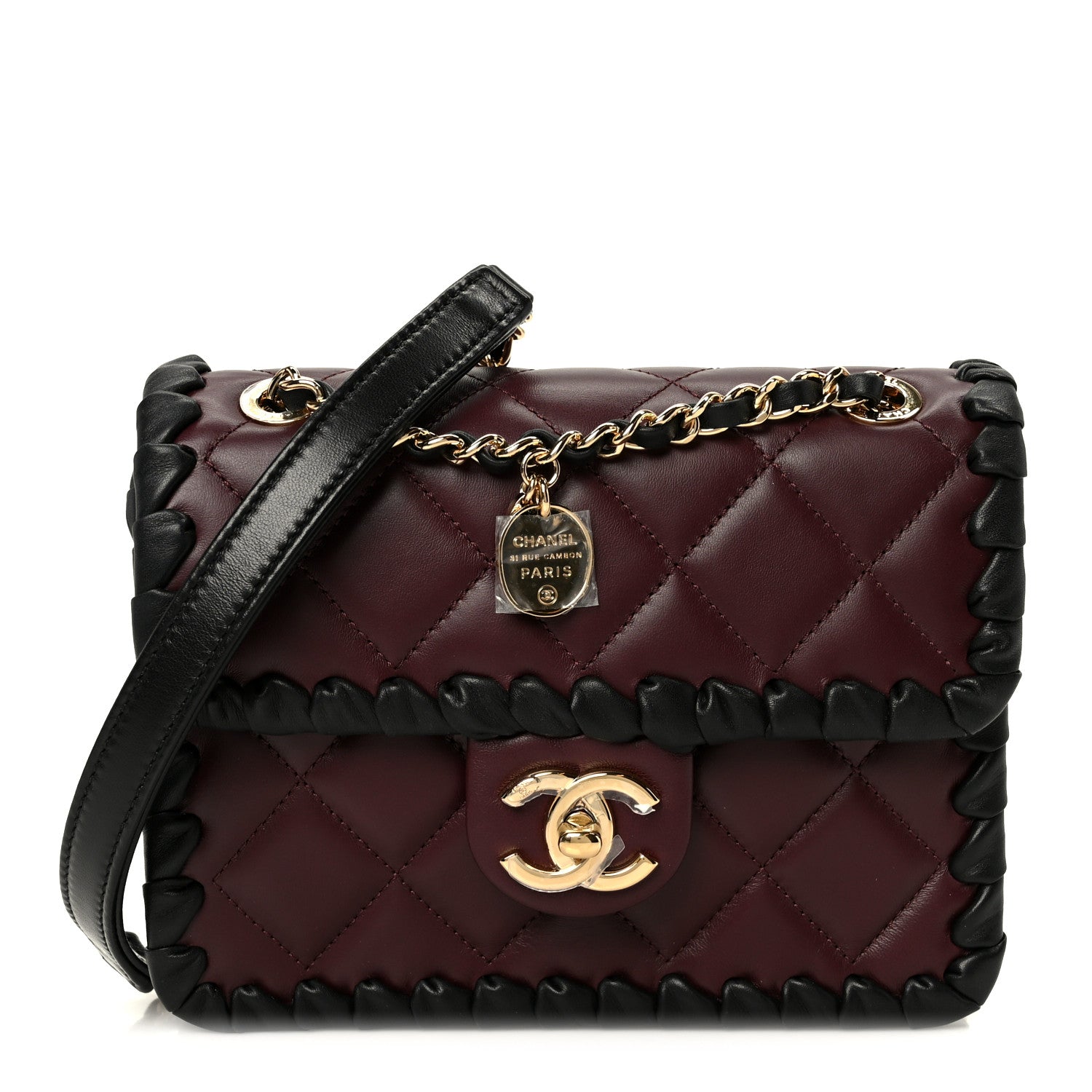 Chanel Lambskin Braided Calfskin Mini Flap Bag Dark Burgundy Black 1 of 12