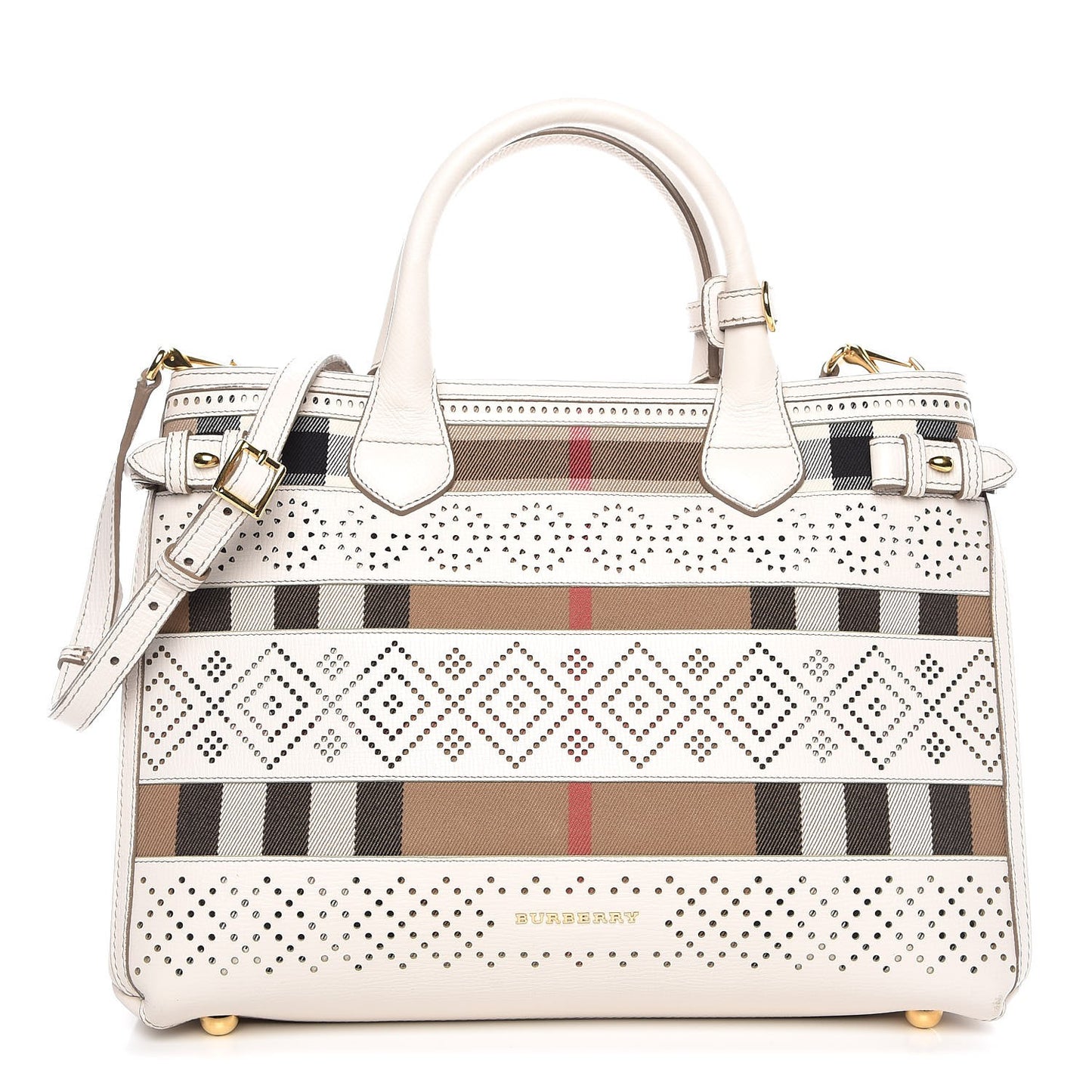 Calfskin House Check Perforated Medium Banner Tote Natural