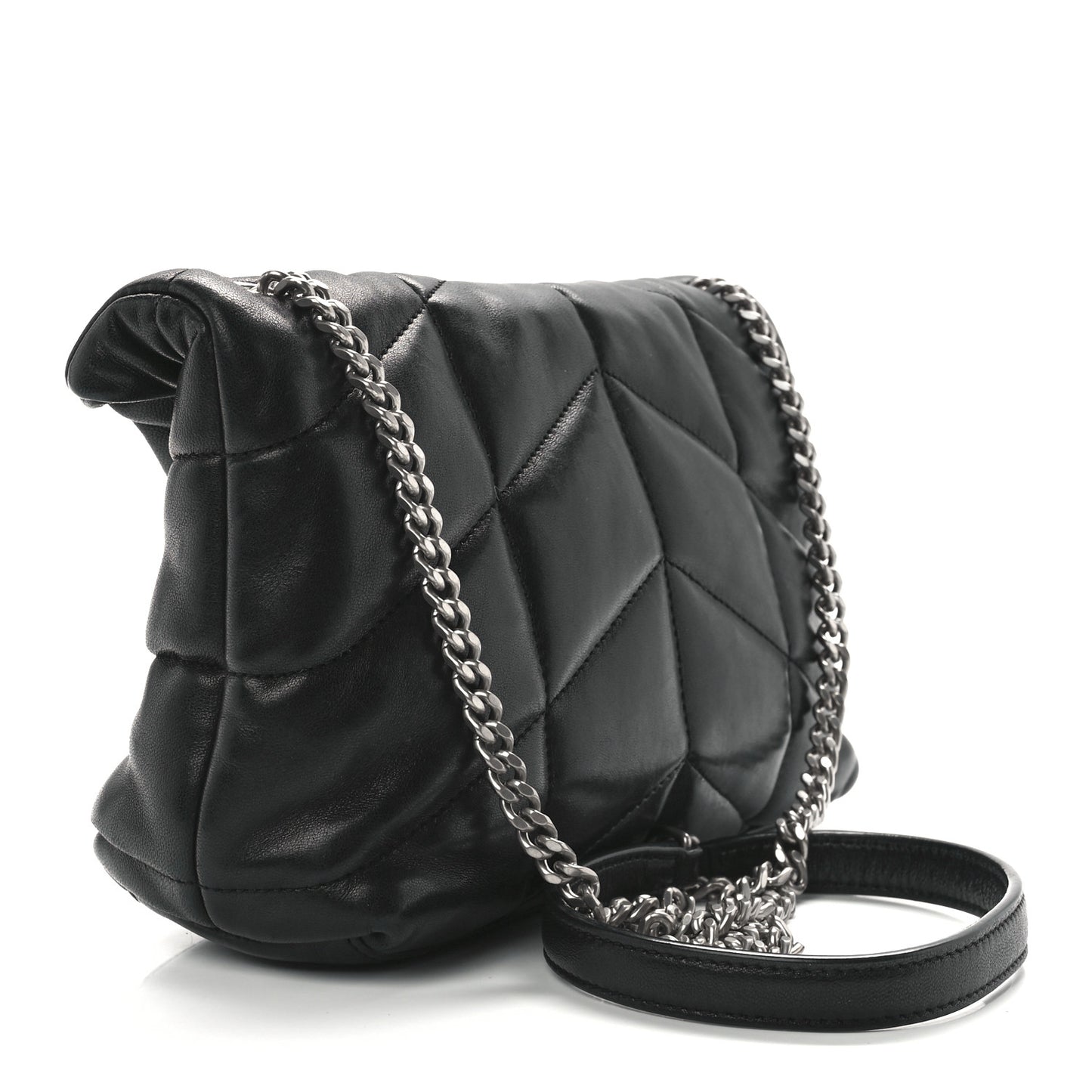 Lambskin Quilted Toy Loulou Puffer Monogram Chain Satchel Black