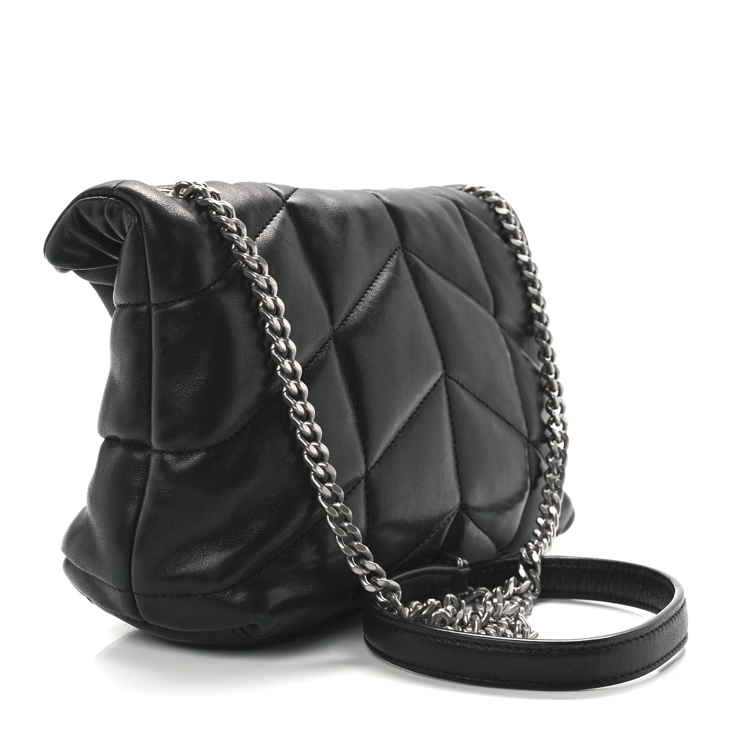 Saint Laurent Lambskin Quilted Toy Loulou Puffer Monogram Chain Satchel Black 3 of 12