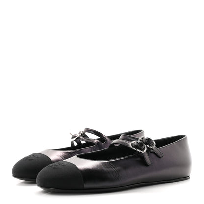 Chanel Lambskin Grosgrain Pearl Mary Jane Flats 38 Black 4 of 9