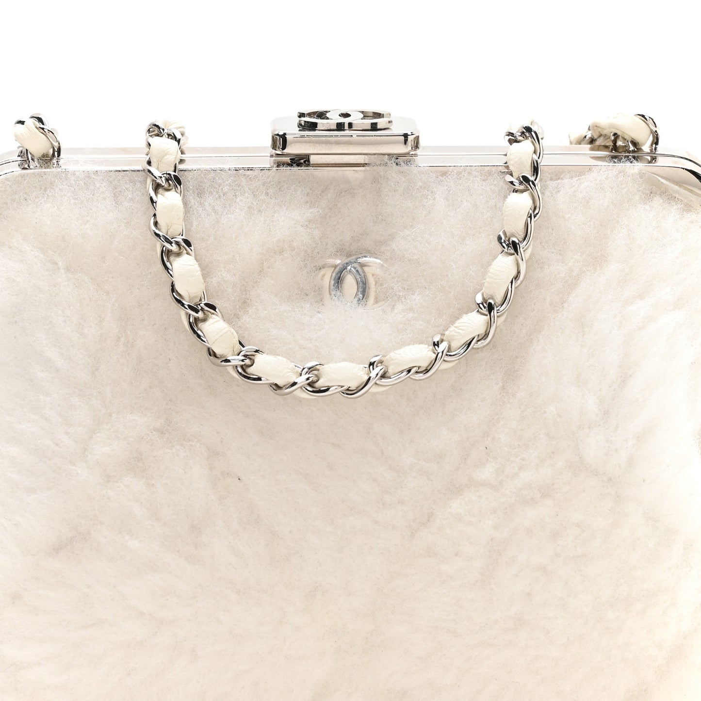 Shearling Sheepskin Lambskin Quilted Clutch With Chain White