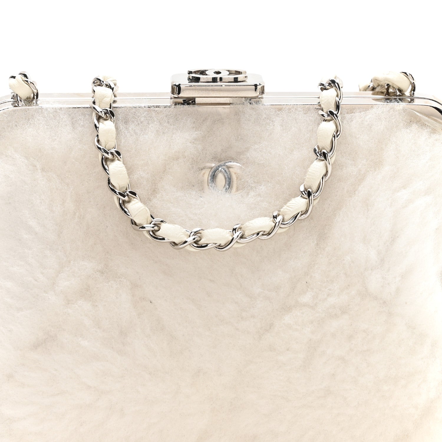 Chanel Shearling Sheepskin Lambskin Quilted Clutch With Chain White 8 of 10