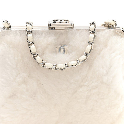 Chanel Shearling Sheepskin Lambskin Quilted Clutch With Chain White 8 of 10