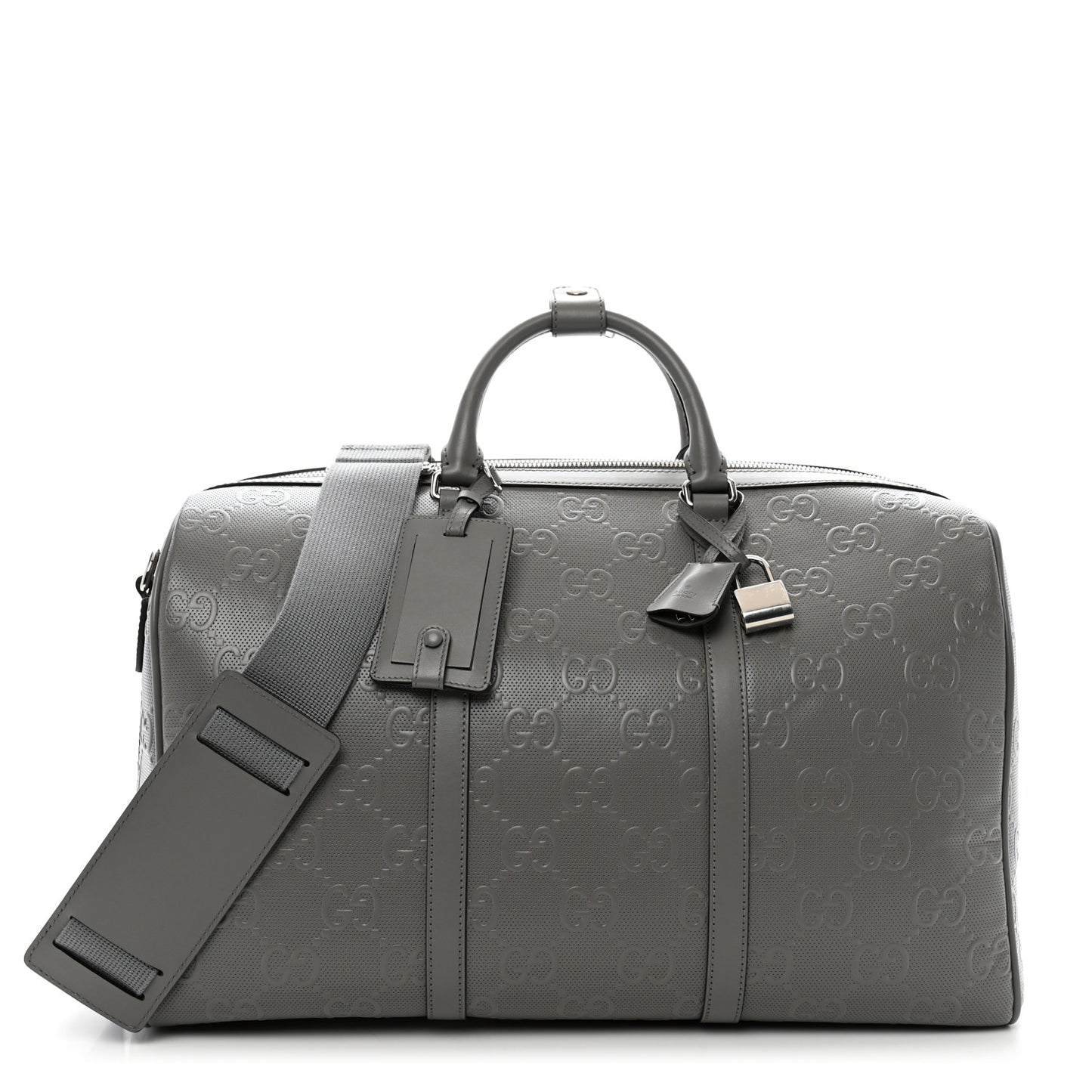 Calfskin GG Tennis Embossed Duffle Bag  Grey