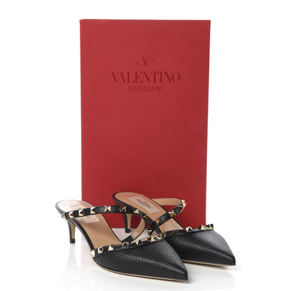 Valentino Garavani Pebbled Calfskin Rockstud Cross Strap 50mm Mules 36 Black 9 of 9