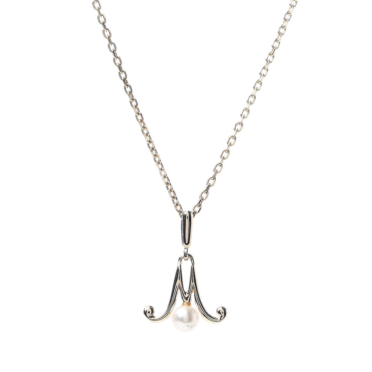 18K Yellow Gold Akoya Pearl 3.5mm M Pendant Necklace