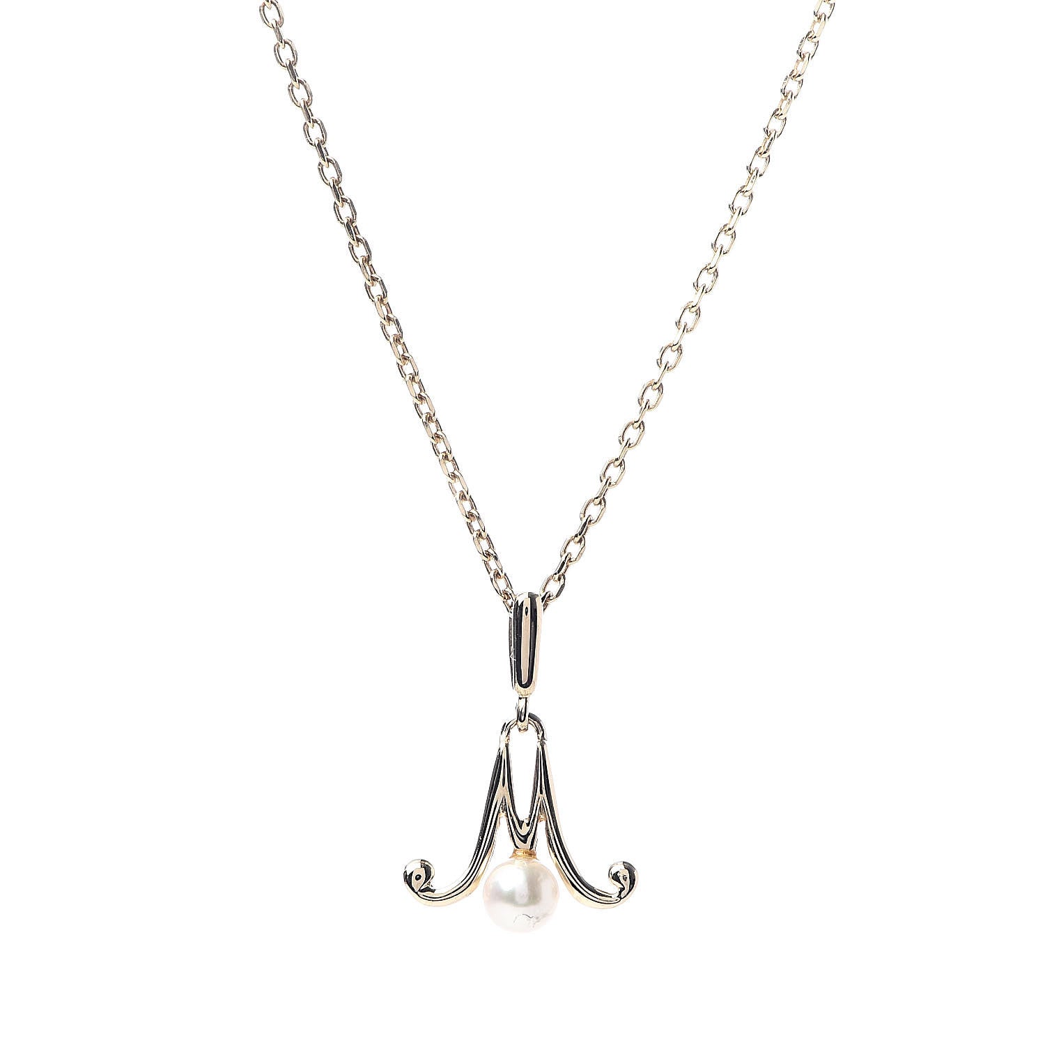 Mikimoto 18K Yellow Gold Akoya Pearl 3.5mm M Pendant Necklace 4 of 5