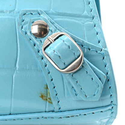 Balenciaga Calfskin Crocodile Embossed Neo Classic Silver Hardware Nano City Crossbody Azur 11 of 13