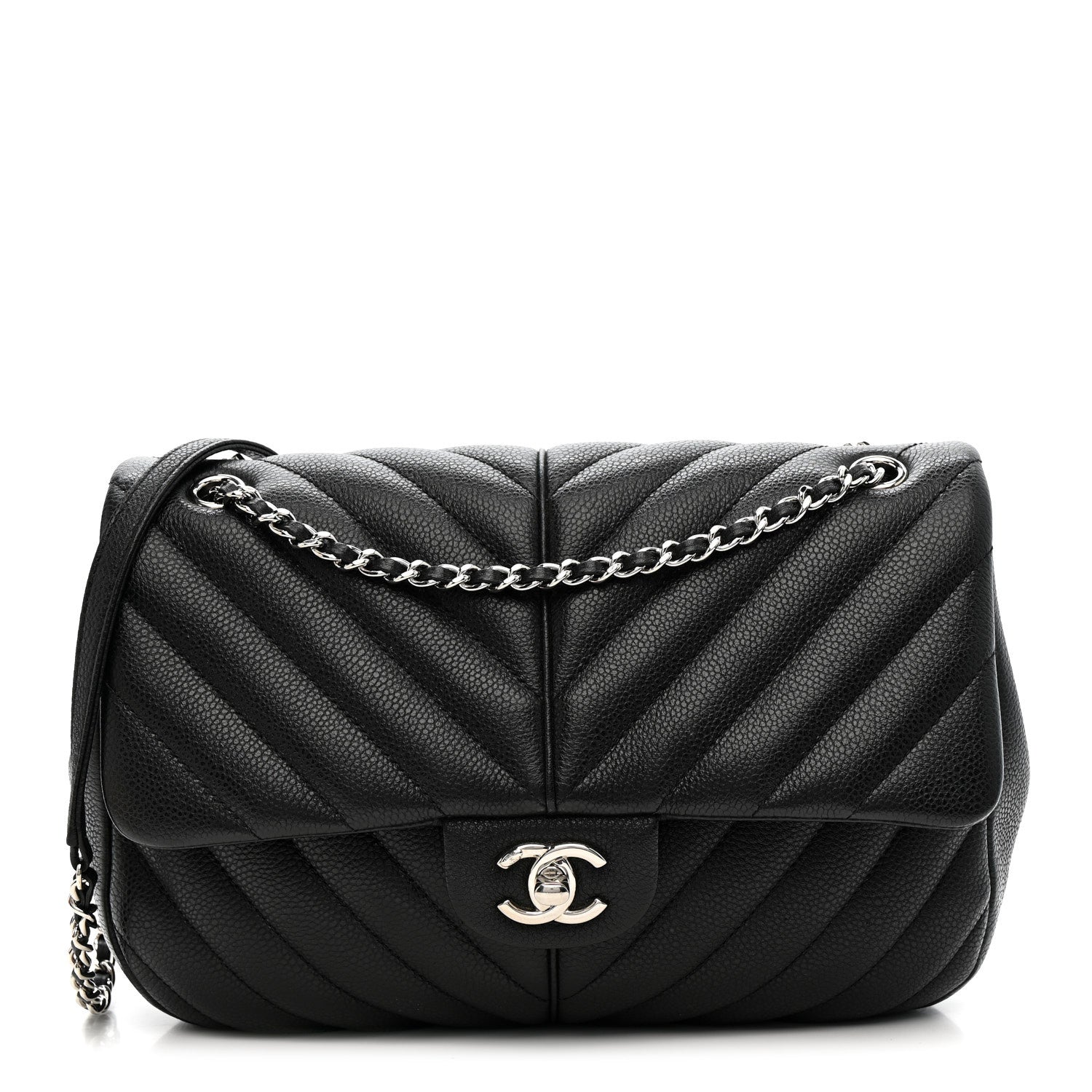 Chanel Caviar Chevron Quilted Puffy CC Flap Black 1 of 10