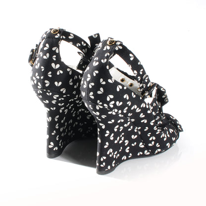 Louis Vuitton Silk Parisian Bow Wedges 36 Black White 5 of 6