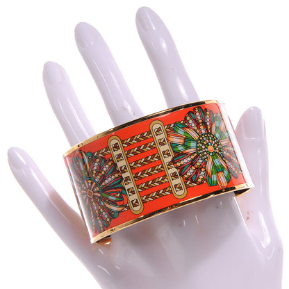 Hermes Enamel Printed Rubans de Cheval Extra Wide Bracelet 65 Orange 2 of 6