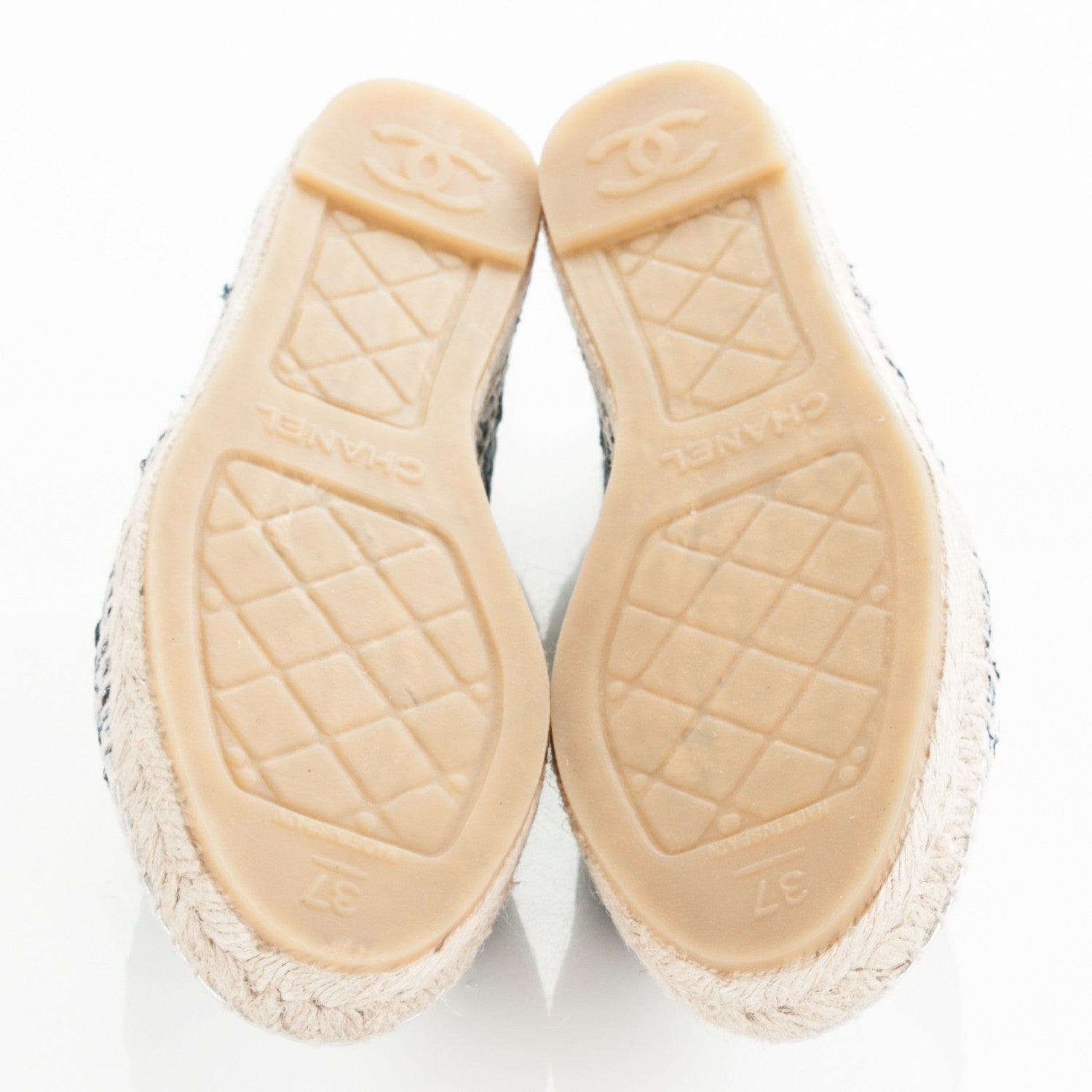 Chanel Metallic Tweed Patent CC Espadrilles 37 Blue Black Silver 5 of 8