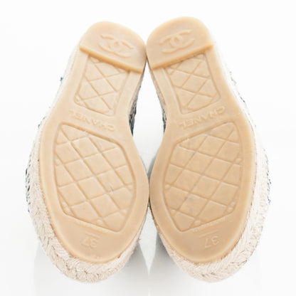Chanel Metallic Tweed Patent CC Espadrilles 37 Blue Black Silver 5 of 8