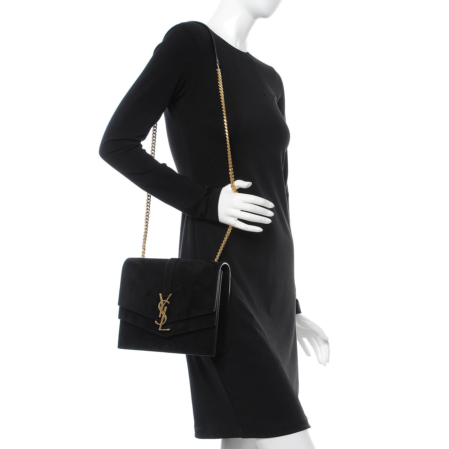 Saint Laurent Suede Sulpice Monogram Medium Shoulder Bag Black 2 of 6