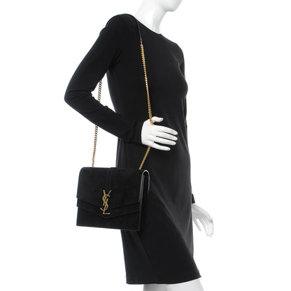 Saint Laurent Suede Sulpice Monogram Medium Shoulder Bag Black 2 of 6