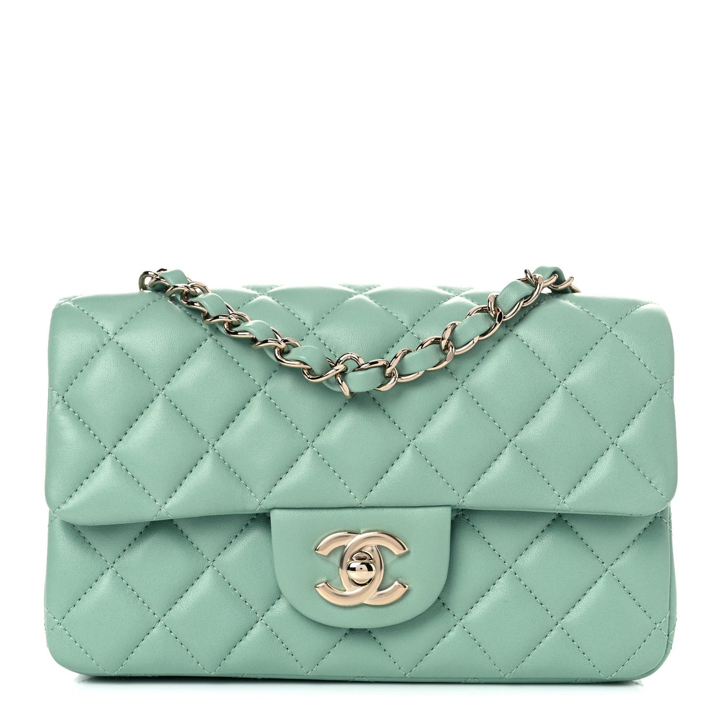 Lambskin Quilted Mini Rectangular Flap Light Green