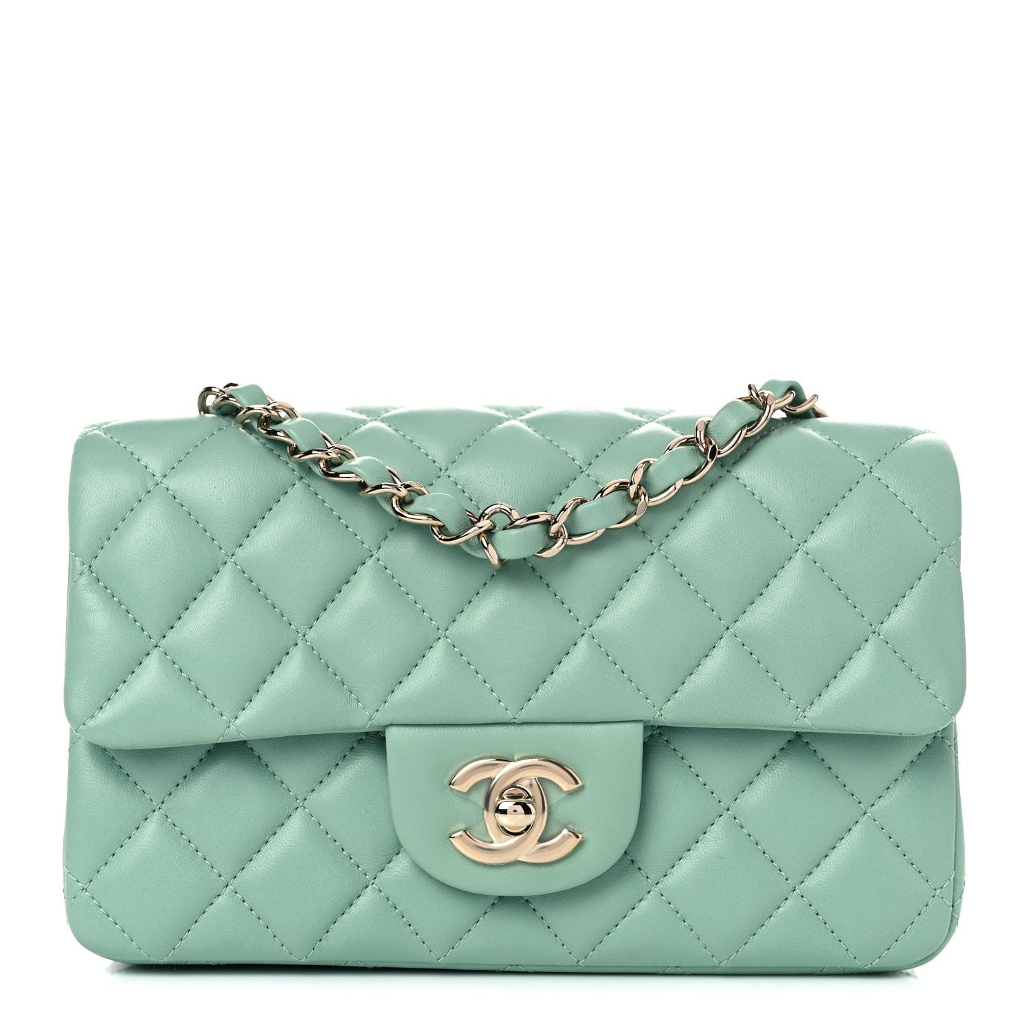 Chanel Lambskin Quilted Mini Rectangular Flap Light Green 1 of 9