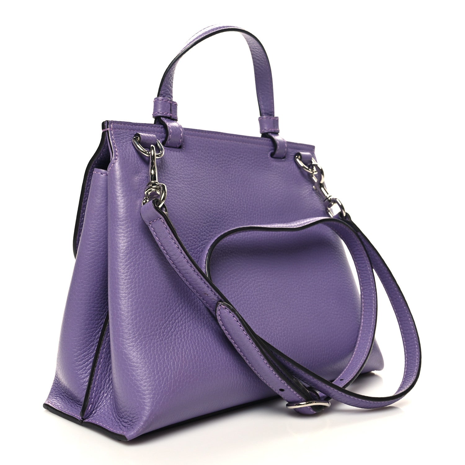 Gucci Cellarius Calfskin Small Bamboo Daily Top Handle Bag Purple 3 of 9