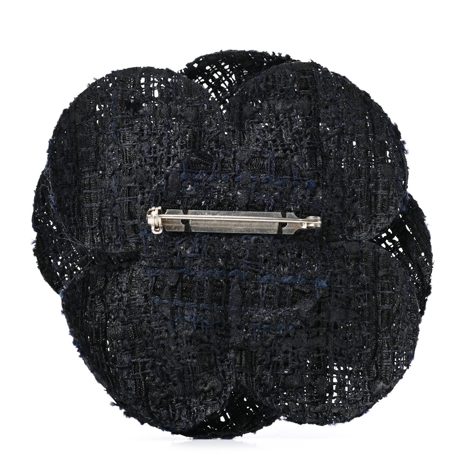 Chanel Tweed Camellia Pin Brooch Navy Blue 3 of 4