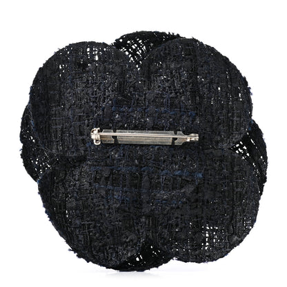 Chanel Tweed Camellia Pin Brooch Navy Blue 3 of 4