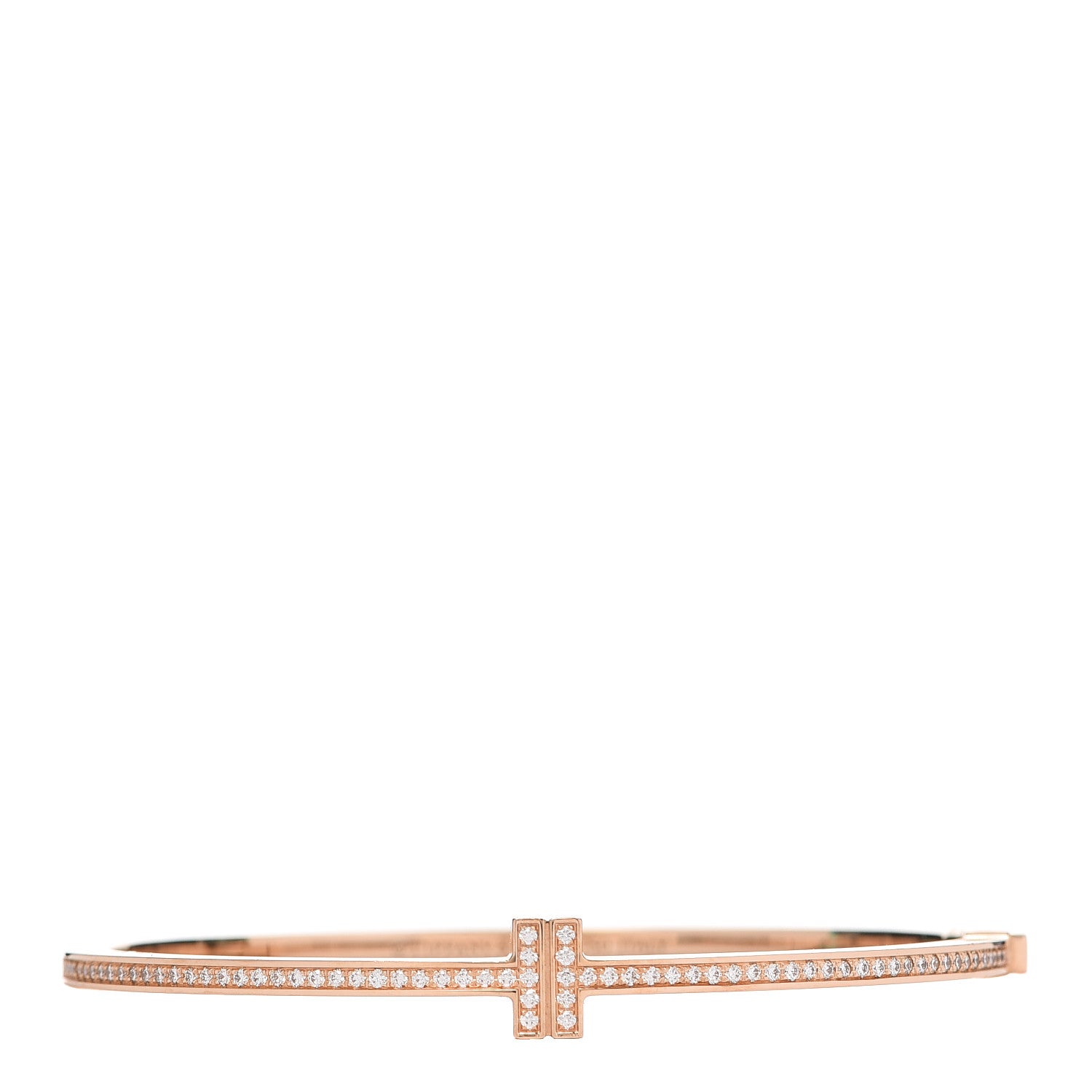 Tiffany 18K Rose Gold Diamond T Hinged Wire Bangle Bracelet 1 of 6