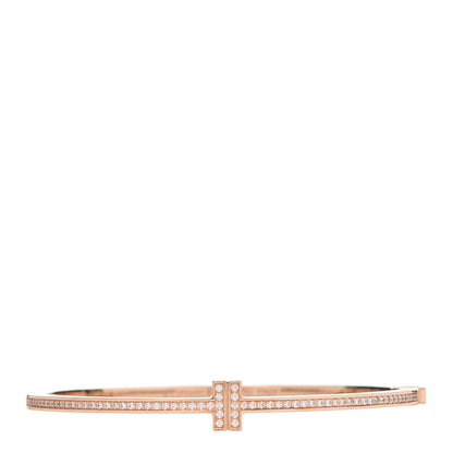 Tiffany 18K Rose Gold Diamond T Hinged Wire Bangle Bracelet 1 of 6