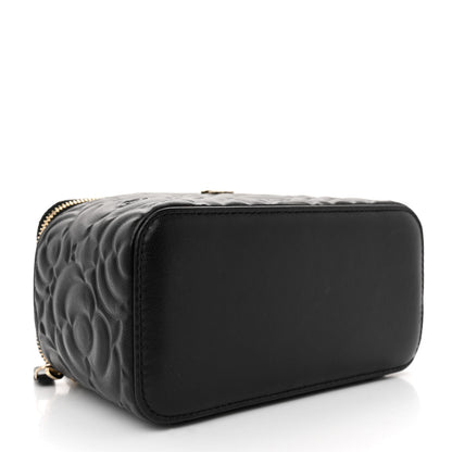 Chanel Lambskin Camellia Embossed Small Vanity Case With Chain Black 4 of 12