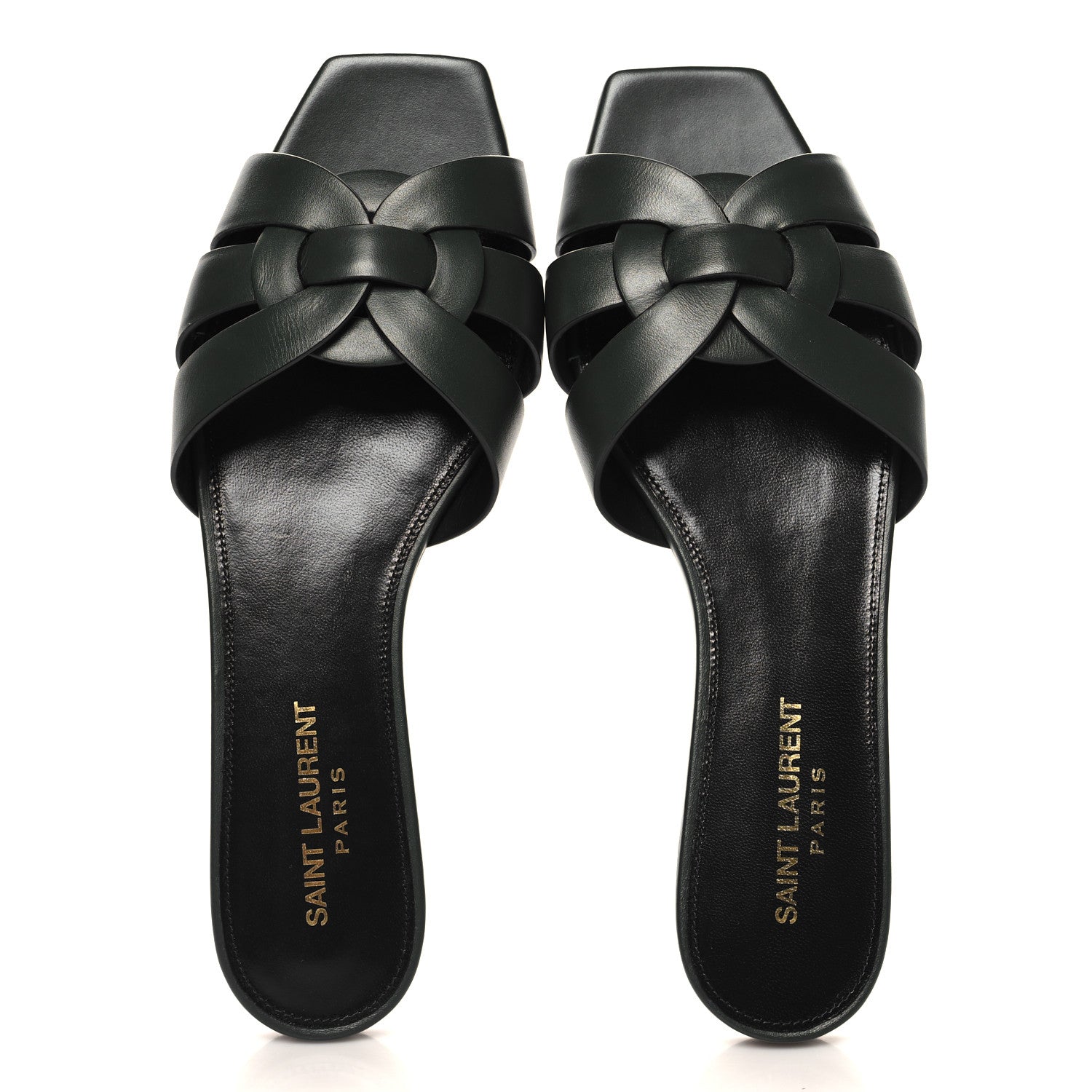 Saint Laurent Calfskin Tribute 05 Slide Sandals 37.5 Vert Fonce 2 of 10