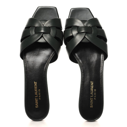 Saint Laurent Calfskin Tribute 05 Slide Sandals 37.5 Vert Fonce 2 of 10