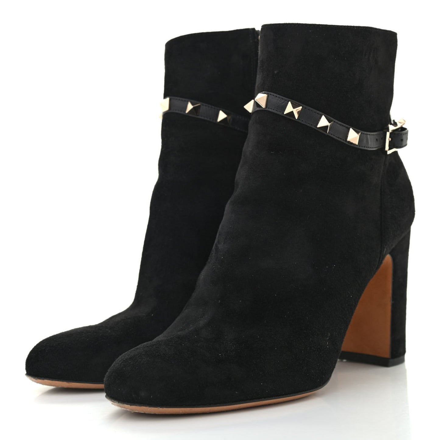 Suede Rockstud Buckle 90mm Block Heel Ankle Boots 39 Black