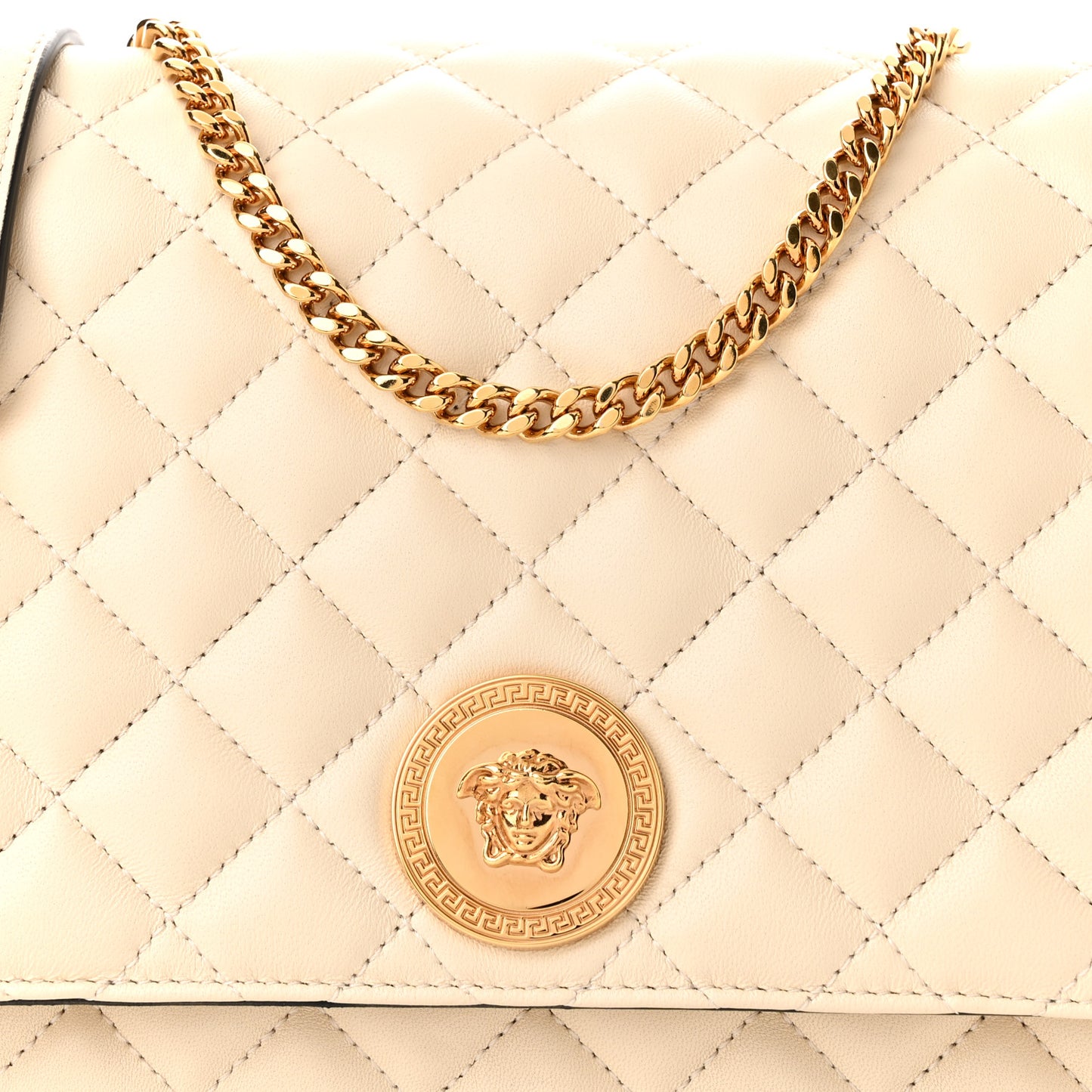 Nappa Quilted Medusa Chain Crossbody Beige
