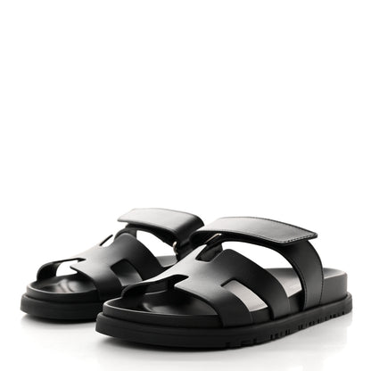 Hermes Calfskin Womens Chypre Sandals 35.5 Black 3 of 9